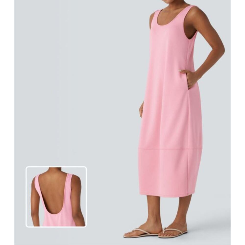 New Halara Barrel pink low back midi dress Size Medium Active Casual Feminine
